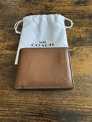COACH Men's Slim Sport Calf Leather Billfold Wallet In Saddle • $49