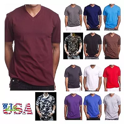 $9.45 • Buy Men's HEAVY WEIGHT V-Neck T-Shirt Plain Tee BIG & Tall Comfy Camouflage Hipster