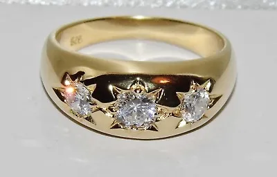9ct Yellow Gold On Silver Antique Style Three Stone Men's Gypsy Ring P To Z + 1 • £29.95