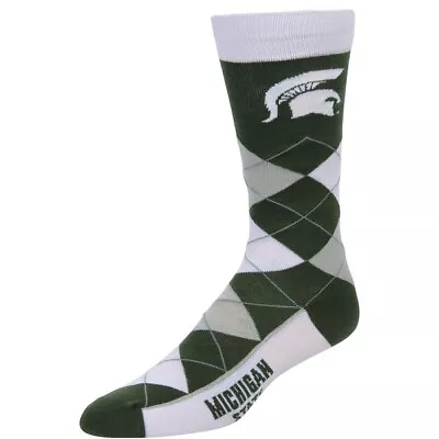 Pair Michigan State Spartans Green Argyle Lineup Crew Dress Socks NCAA OSFM • $14.99