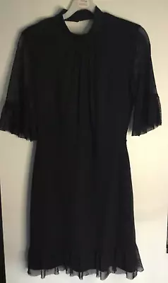 Miss Selfridge Black Mesh Frill Short Sleeved Dress Size 10 • £18