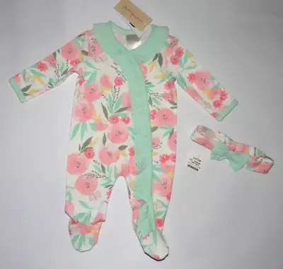 NWT Baby Girl Clothes Newborn Macy's First Impressions Coveralls & Headband • $14.08