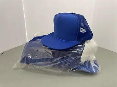 Lot Of 12 Vintage Royal Blue Foam Trucker Blank Plain Snapback Hat Cap Rope New! • $34.99