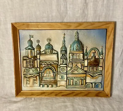 3D Art Pottery Ceramic Hanging Wall Art Framed Signed 10”x 13” Great Condition.. • $95