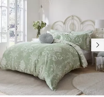 Laura Ashley Fresh Green Josette Damask Duvet Cover Pillowcases Bed Set Double • £42.99