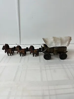 $50 • Buy Wooden 6-Team Horses & Covered Wagon With Driver Made In Japan