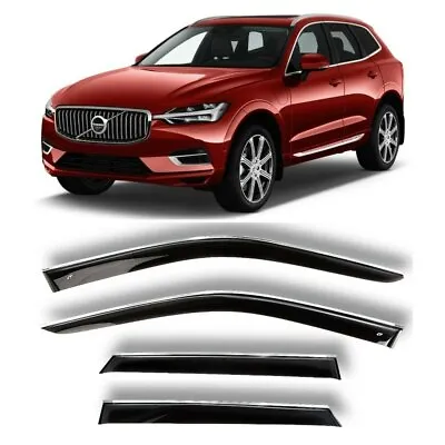 Window Visors Deflectors Black With Chrome Strip For Volvo XC60 2017- • $129