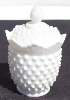 Vtg White Milk Glass Hobnail Fenton HOBNAIL MILK GLASS Sugar Bowl Dish W/ Lid • $29.99