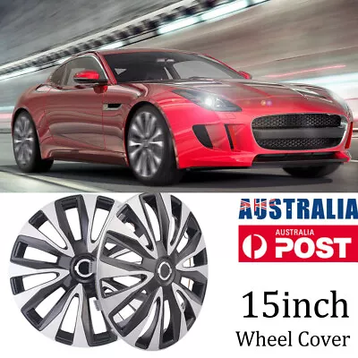 AU 4x Car Wheel Rim Skin Cover 15inch/38cm/R15 Hubcaps Wheel Cover Silver&Black • $50.34