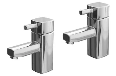£34.95 • Buy Nero Square Modern Basin Sink Pillar Taps Pair Chrome - Hot & Cold Lever Taps