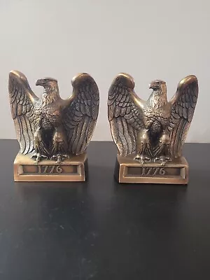 Lot Of 2 Vintage  1776  Bald Eagle Bookends Americana Brass Tone Decor • $39.99