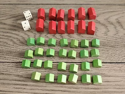 Vintage Monopoly Wooden Wood Game Pieces 12 Hotels 27 Houses 2 Dice Gently Used • $9.55