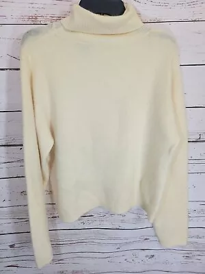 Angora Rabbit Fur Ivory Turtleneck Lambswool Knit Long Sleeve Popover Sweater XL • $22.93