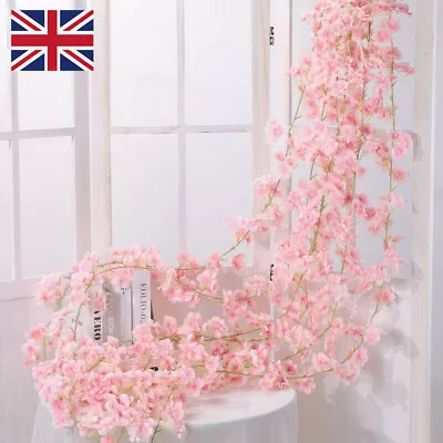 Artificial Cherry Rattan Fake Flower Hanging Garland Blossom Home Decor Wedding • £4.99