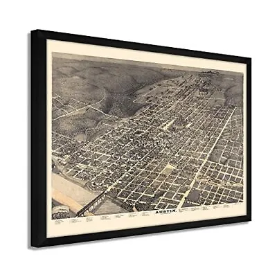 $271.99 • Buy 1887 Map Of Austin Texas - Framed Vintage Austin Texas  Wall Art Poster Print