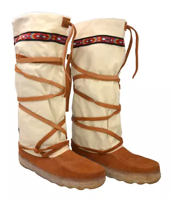 Steger Mukluks Mens 10 Arctic Ribbon Moose Hide Canvas Leather Winter Boot Liner • $169.99