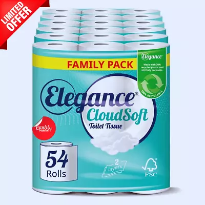 Elegance 54 Feather Unscented EXTRA Soft Toilet Roll Paper Family Pack 2ply • £14.99