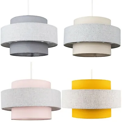 Ceiling Light Shade 2 Tier Cotton Pendant Easy Fit Tiered Lampshade Lamp Lounge • £14.99