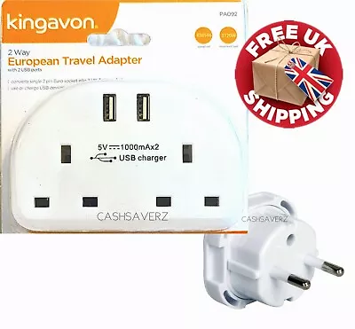 £12.85 • Buy 2 Way European Euro Travel Adapter  2 USB Ports 2 Pin EU To 3 Pin UK Plug Socket