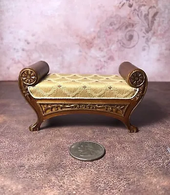 Dollhouse Walnut Gold French Sleigh Stool Bench JBM Miniature Furniture • $69.99