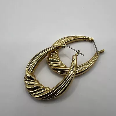 Vintage Pierced Earrings Oval Hoops Gold Tone Statement • $10.97