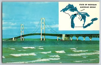 Mackinac Michigan MI - The Mackinac Bridge - Vintage Postcard - Unposted • $4.44