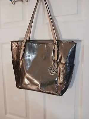 MICHAEL KORS TOTE Metallic Silver Gold Matching Wallet Card Holder Set Free Ship • $79.95