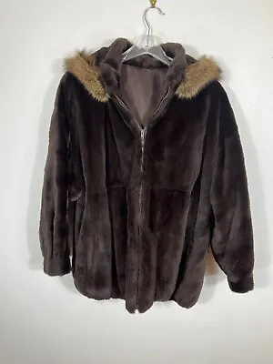 Classic SHEARED MINK Fur Coat Brown Hood Extra Large Bomber Jacket 32  Length • $650