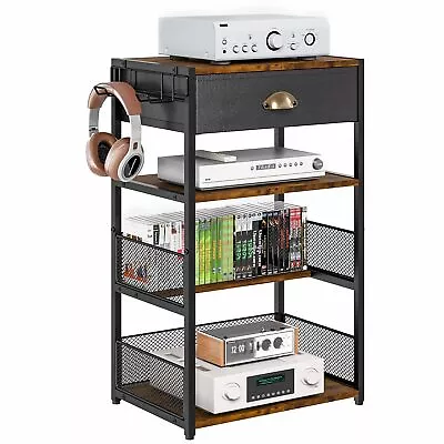 4Tier Media Stand Drawer Console Shelf Hooks Audio Rack Tower Xbox PS5 Switch • $64.83