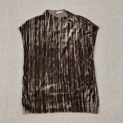 $22 • Buy Zara Top Blouse Taupe Gray Crinkle Velvet Velour Holiday Career Boxy Tank S