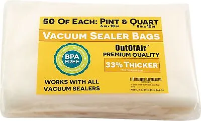 100 Vacuum Sealer Bags: 50 Pint (6  X 10 ) And 50 Quart (8  X 12 ) By OutOfAir • $26.17