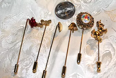 Lot Of 5 Vintage Stick Pins Various Designs Very Nice Some Gemstones • $14