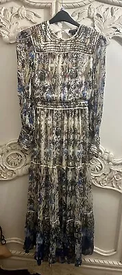 Karen Millen Abstract Butterfly Glitter Thread Floaty Beaded Boho Maxi Dress 6 • £19.99