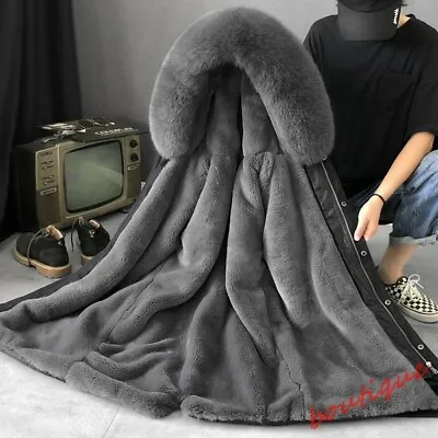 Winter Men Hooded Parka Rabbit Fur Lining Thick Outwear Hoodie Coats Overcoat • $110.67