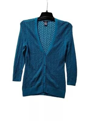 $16.99 • Buy Ann Taylor Womens M Teal Blue Long Sleeve V Neck Open Knit Cardigan 0318