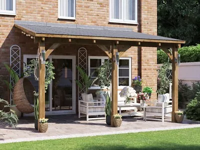 Lean To Wooden Gazebo Canopy Wall Mounted Patio Garden Shelter Leviathan 4m X 3m • £1364.99