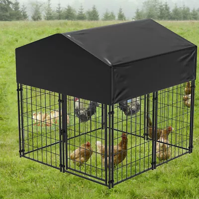 X Large Metal Dog Kennel Outdoor Patio Animal Runs Crates Big Playpen Roof Cover • $149.95