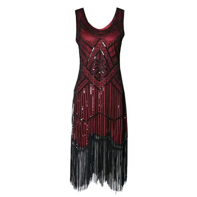 1920s Retro Flapper Gatsby Charleston Sequin Fringe Evening Party Cocktail Dress • £26.99
