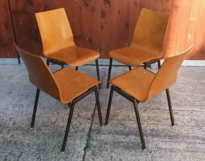 4x Stacking Dining Room Chair 60s Industry Chairs Vintage Walnut 60er • $239.67