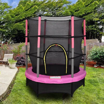 4.5FT Mini Trampoline Set With Enclosure Safety Net Outdoor 55  Kids Toy Pink • £71.97