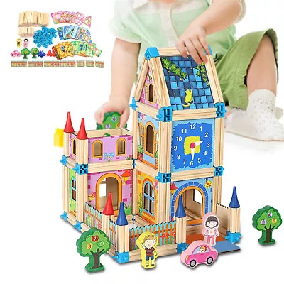 Building  Set For Kids Toy With Mini-figures Educational Wooden Castle  For QB • $43.33