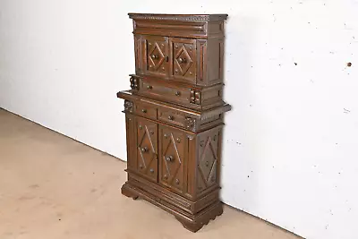 Antique Italian Carved Walnut Renaissance Revival Bar Cabinet Circa 1800 • $2200