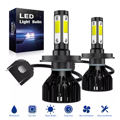4-SIDE H4 9003 LED Headlight Bulbs Conversion Kit High Low Beam 6500K White 2Pcs • $29.99