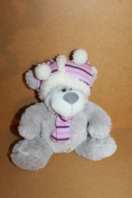 £6.99 • Buy  Cuddles Collection Bear Soft Plush Toy 10  Grey With Patterned Hat Scarf