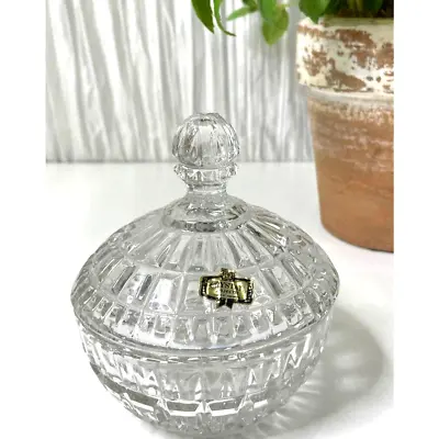 VTG Zajecar Yugoslavia 24% Lead Crystal Bowl W/ Lid Candy Dish Trinket Vanity • $39.99