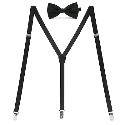 Black Thin Suspender And Bow Tie Set For Adults Men Women Teenagers Narrow • $9.98