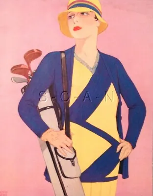 $9.99 • Buy Sports Postcard- Golf Magazine Cover- Art Deco Flapper Woman Holds Golf Clubs