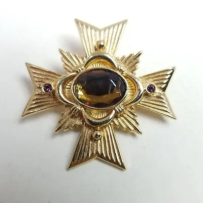 Vintage Avon Gold Tone Large Oval Rhinestone Maltese Cross Brooch / Pendant • $25.50