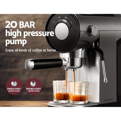 $109.90 • Buy Devanti Coffee Machine 20 Bar Milk Frother Cappuccino Latte Cafe Espresso Maker