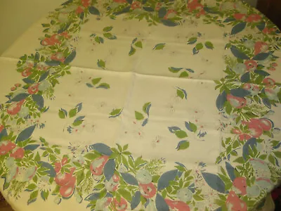 Vintage Tablecloth Linen 50x50  1970s Retro Fruit Flower • $24